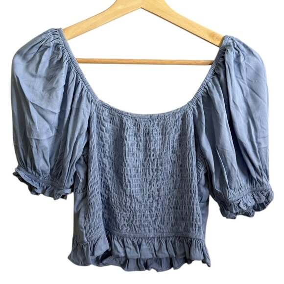 Urban Outfitters Puff Sleeve Corset Crop Top Blue Small Cottagecore Ren Fair - Picture 2 of 5